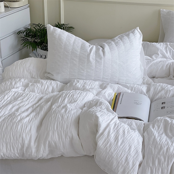 91家纺网 家纺一手货源 找家纺 贝尔 PELLHOME 全棉ins简约泡泡纱四件套柔软纯棉仙女纯色床上用品（可抖音代发） 雪白