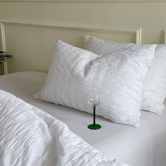 91家纺网 家纺一手货源 找家纺 贝尔 PELLHOME 全棉ins简约泡泡纱四件套柔软纯棉仙女纯色床上用品（可抖音代发） 雪白