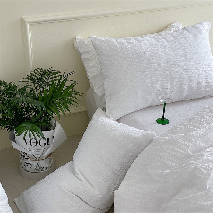 91家纺网 家纺一手货源 找家纺 贝尔 PELLHOME 全棉ins简约泡泡纱四件套柔软纯棉仙女纯色床上用品（可抖音代发） 雪白