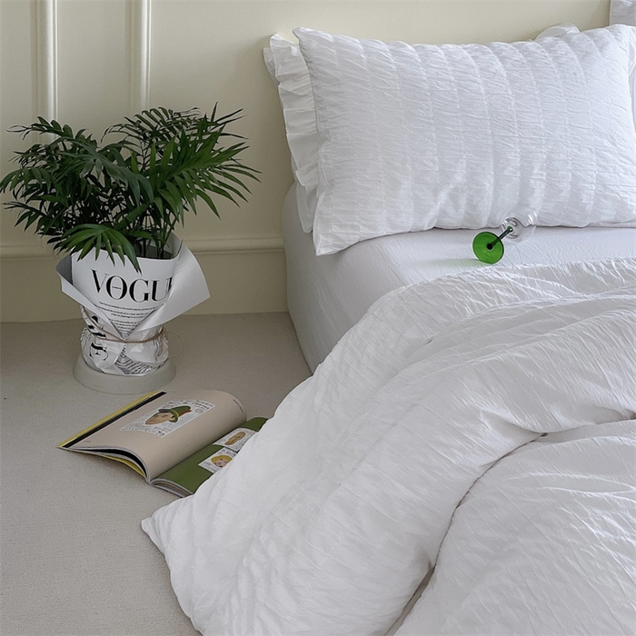 91家纺网 家纺一手货源 找家纺 贝尔 PELLHOME 全棉ins简约泡泡纱四件套柔软纯棉仙女纯色床上用品（可抖音代发） 雪白