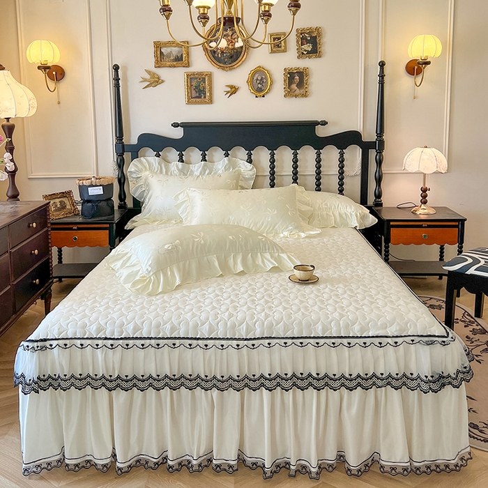 91家纺网 家纺一手货源 找家纺 （总）网红馆（ck家纺）2025新款提花蕾丝边床裙三件套-相思蝶