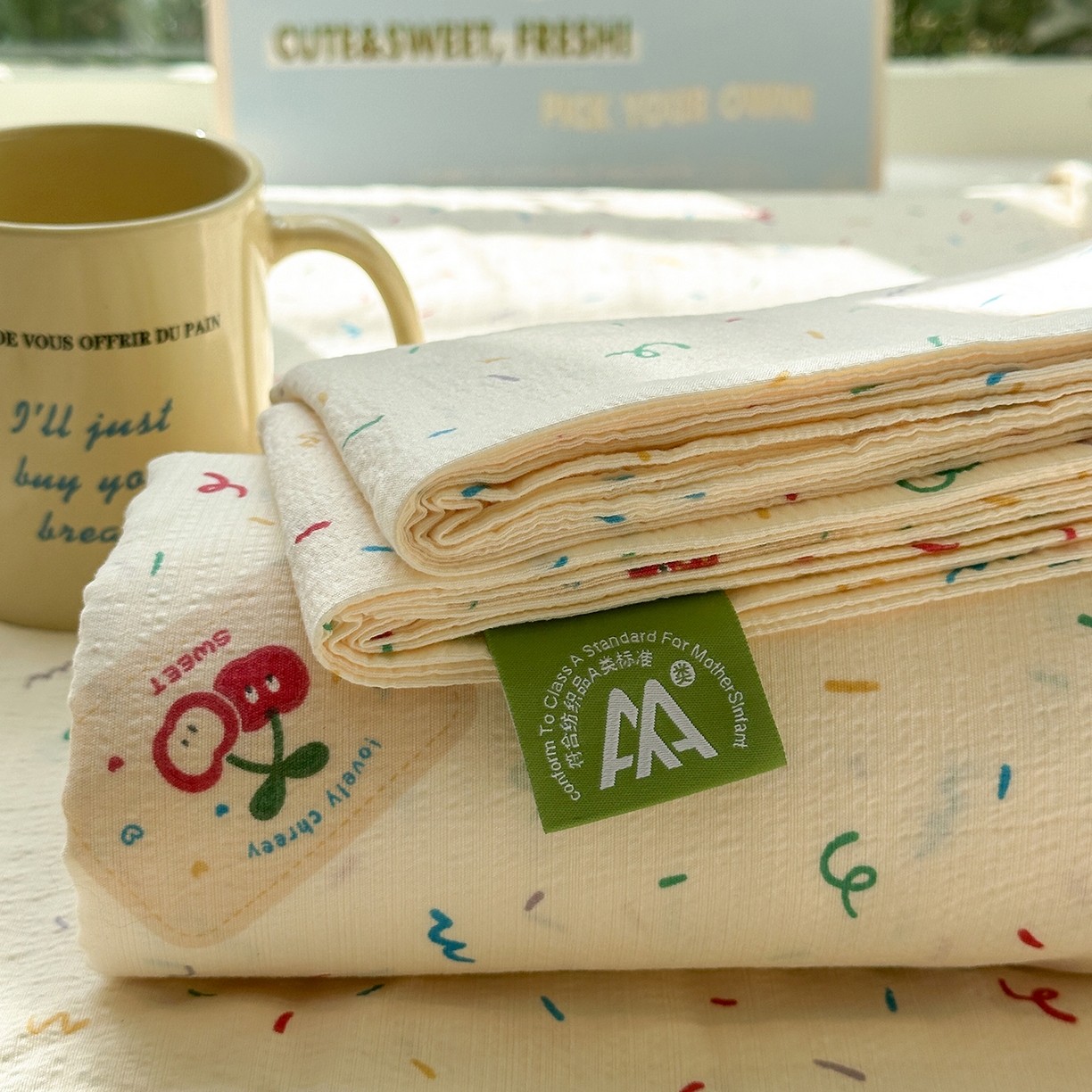 91家纺网 家纺一手货源 找家纺 沐芷 2025 沐芷A类双层纱床笠单件/床笠三件套  床笠款床罩床垫保护套罩 草莓糖霜