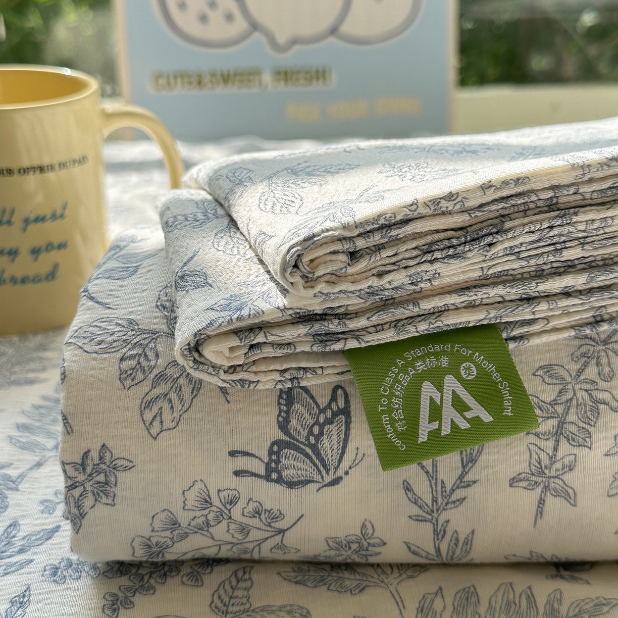 91家纺网 家纺一手货源 找家纺 沐芷 2025 沐芷A类双层纱床笠单件/床笠三件套  床笠款床罩床垫保护套罩 东方草木