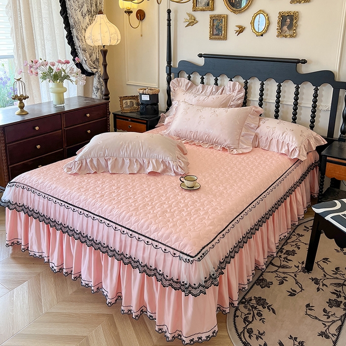 91家纺网 家纺一手货源 找家纺 （总）网红馆（ck家纺）2025新款提花蕾丝边床裙三件套-相思蝶