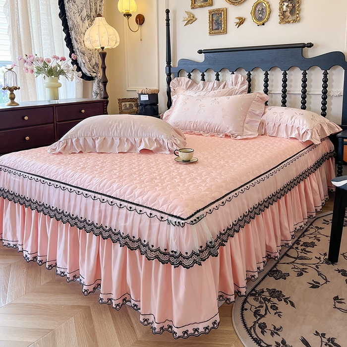 91家纺网 家纺一手货源 找家纺 （总）网红馆（ck家纺）2025新款提花蕾丝边床裙三件套-相思蝶