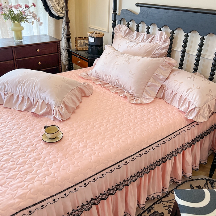 91家纺网 家纺一手货源 找家纺 （总）网红馆（ck家纺）2025新款提花蕾丝边床裙三件套-相思蝶