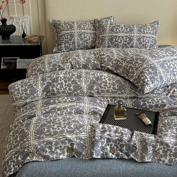 91家纺网 家纺一手货源 找家纺 仟网汇  2025新款亚麻纽扣款四件套 梵克灰