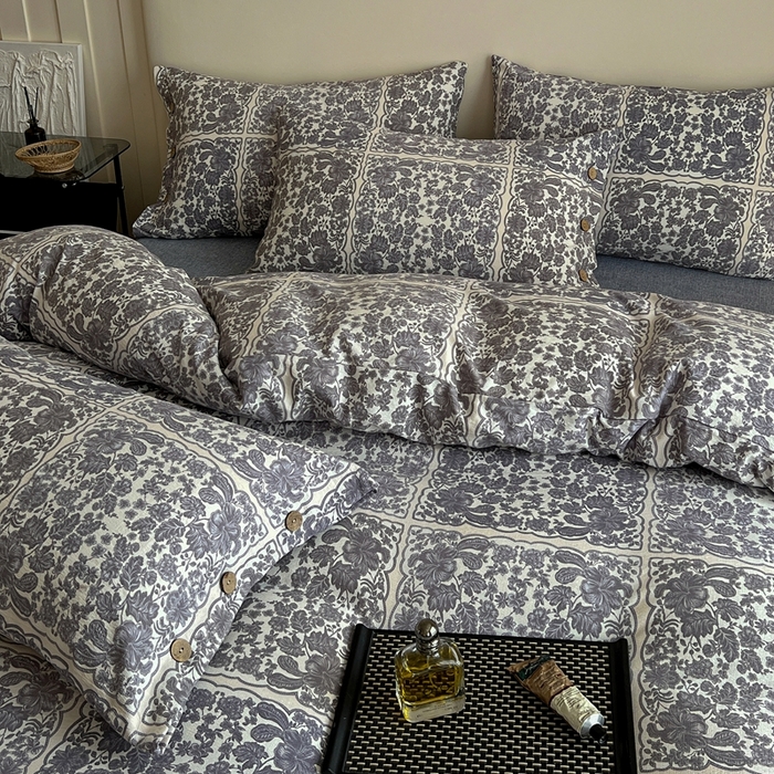 91家纺网 家纺一手货源 找家纺 仟网汇  2025新款亚麻纽扣款四件套 梵克灰