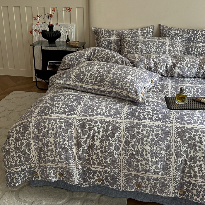 91家纺网 家纺一手货源 找家纺 仟网汇  2025新款亚麻纽扣款四件套 梵克灰