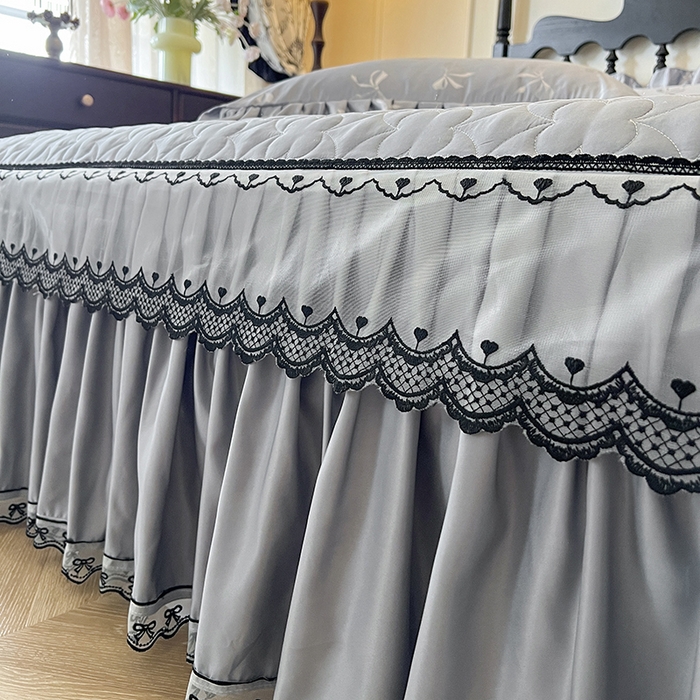 91家纺网 家纺一手货源 找家纺 网红馆（ck家纺）2025新款提花蕾丝边床裙三件套-相思蝶 相思蝶-灰