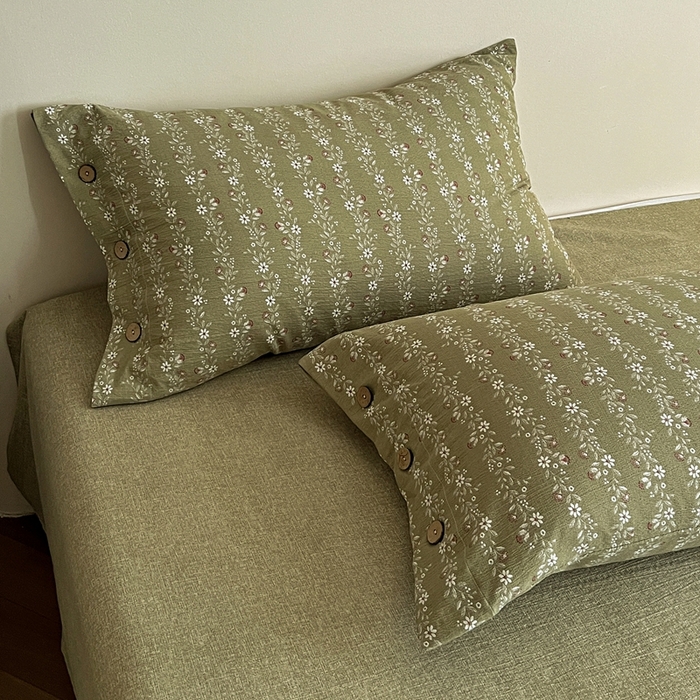 91家纺网 家纺一手货源 找家纺 仟网汇  2025新款亚麻纽扣款四件套 复古绿