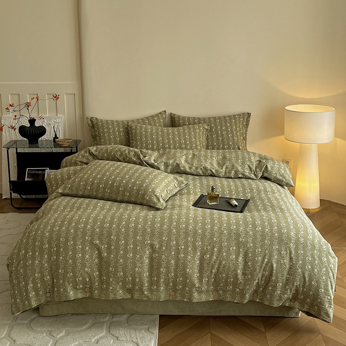 仟网汇  2025新款亚麻纽扣款四件套 复古绿