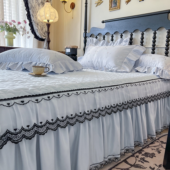 91家纺网 家纺一手货源 找家纺 网红馆（ck家纺）2025新款提花蕾丝边床裙三件套-相思蝶 相思蝶-蓝