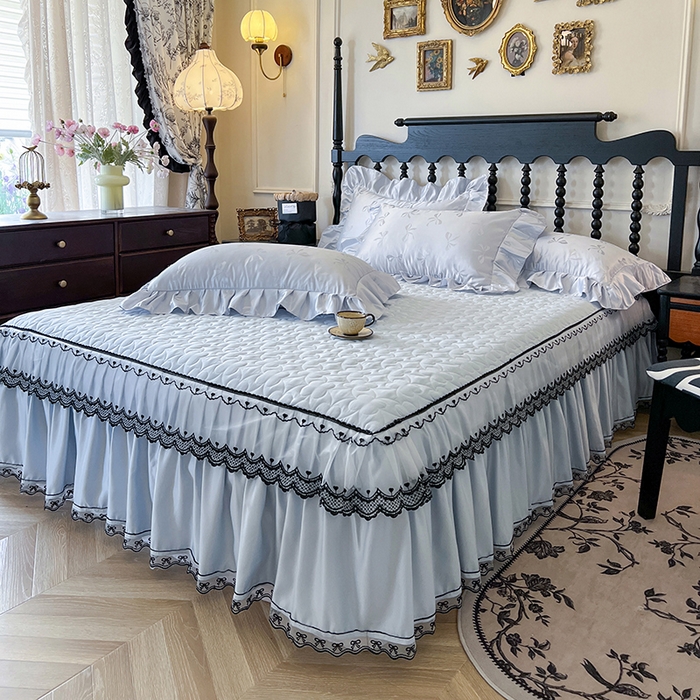 91家纺网 家纺一手货源 找家纺 网红馆（ck家纺）2025新款提花蕾丝边床裙三件套-相思蝶 相思蝶-蓝