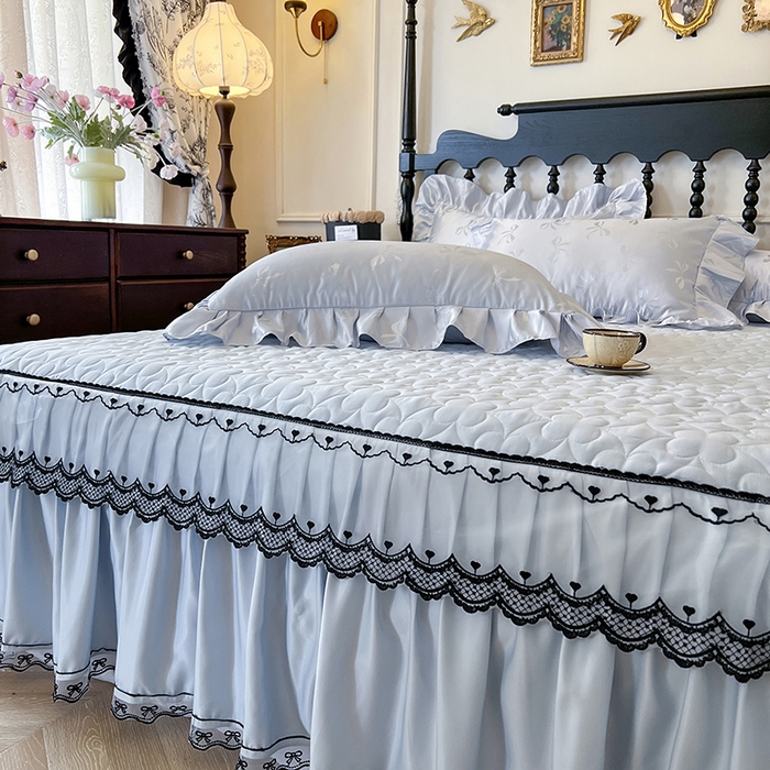 91家纺网 家纺一手货源 找家纺 网红馆（ck家纺）2025新款提花蕾丝边床裙三件套-相思蝶 相思蝶-蓝