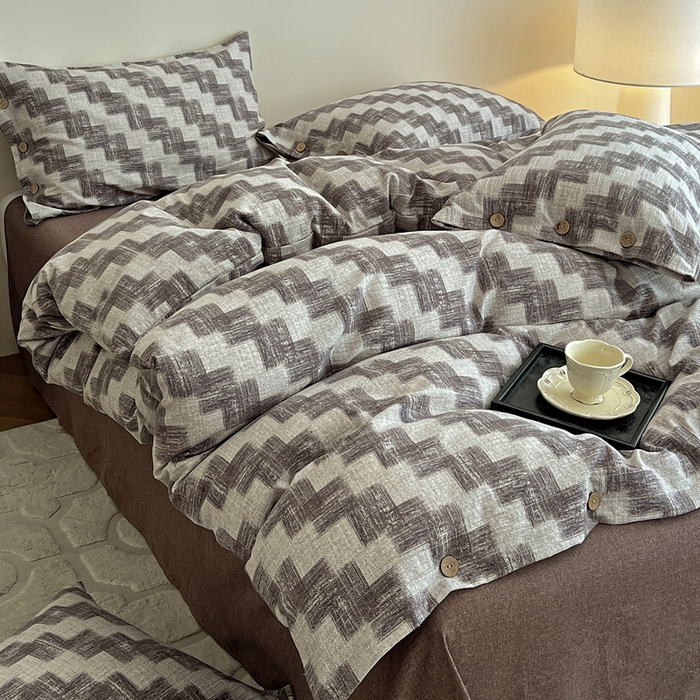 91家纺网 家纺一手货源 找家纺 仟网汇  2025新款亚麻纽扣款四件套 格律