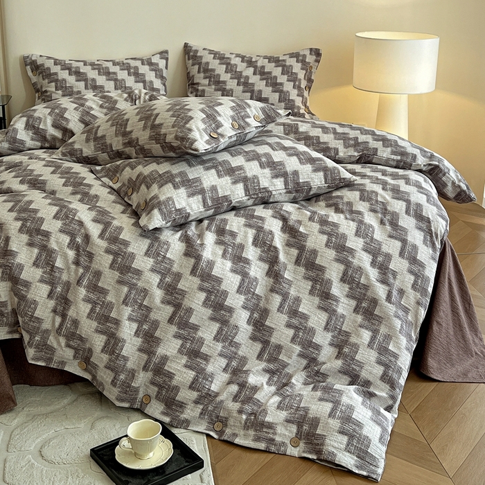 91家纺网 家纺一手货源 找家纺 仟网汇  2025新款亚麻纽扣款四件套 格律