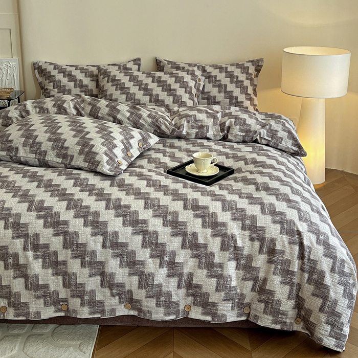 91家纺网 家纺一手货源 找家纺 仟网汇  2025新款亚麻纽扣款四件套 格律