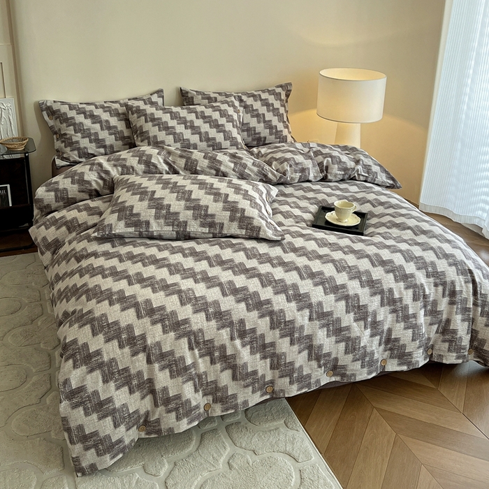 91家纺网 家纺一手货源 找家纺 仟网汇  2025新款亚麻纽扣款四件套 格律