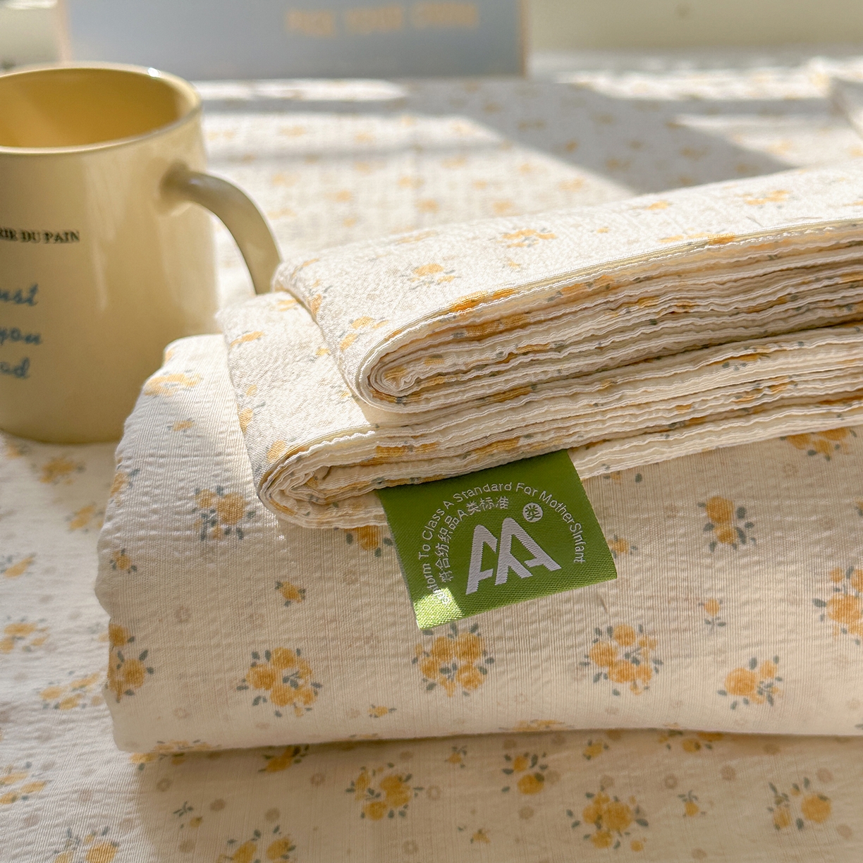 91家纺网 家纺一手货源 找家纺 沐芷 2025 沐芷A类双层纱床笠单件/床笠三件套  床笠款床罩床垫保护套罩 橘子海