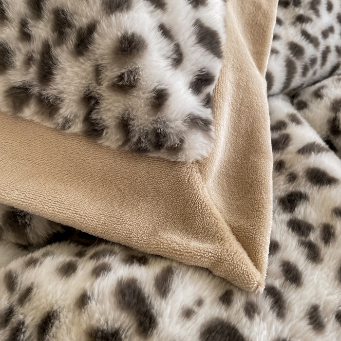 91家纺网 家纺一手货源 找家纺 库里梦家纺 2025新款网红直播爆款獭兔毛豹纹-A版兔毛绒B版牛奶绒四件套-豹纹 豹纹-米色