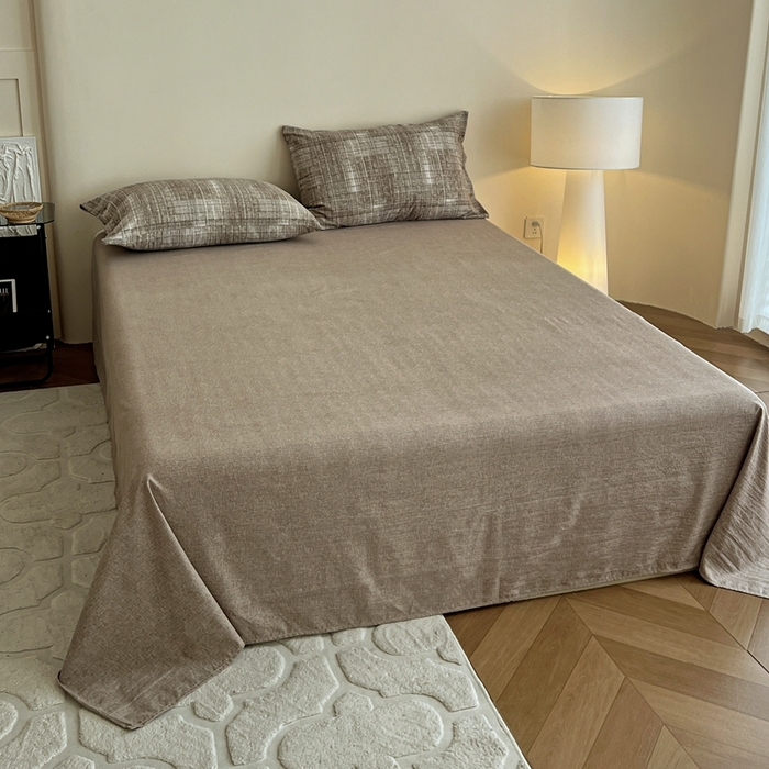 91家纺网 家纺一手货源 找家纺 仟网汇  2025新款亚麻纽扣款四件套 流光咖