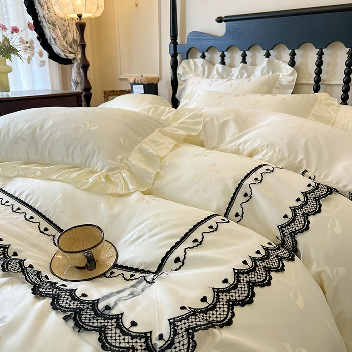 91家纺网 家纺一手货源 找家纺 （总）网红馆（ck家纺）2025新款提花蕾丝边床裙四件套-相思蝶