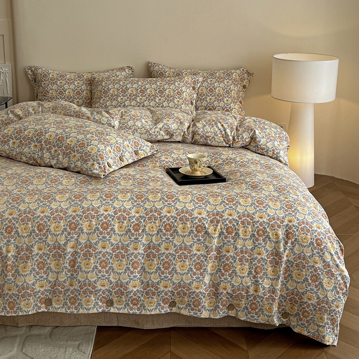 91家纺网 家纺一手货源 找家纺 仟网汇  2025新款亚麻纽扣款四件套 洛神