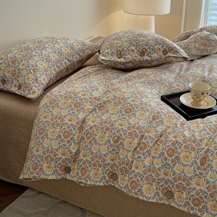 91家纺网 家纺一手货源 找家纺 仟网汇  2025新款亚麻纽扣款四件套 洛神