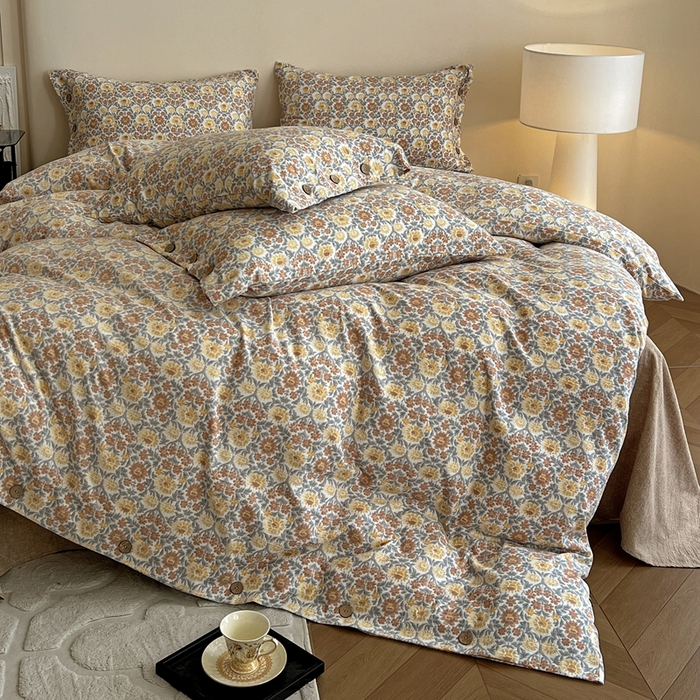 91家纺网 家纺一手货源 找家纺 仟网汇  2025新款亚麻纽扣款四件套 洛神