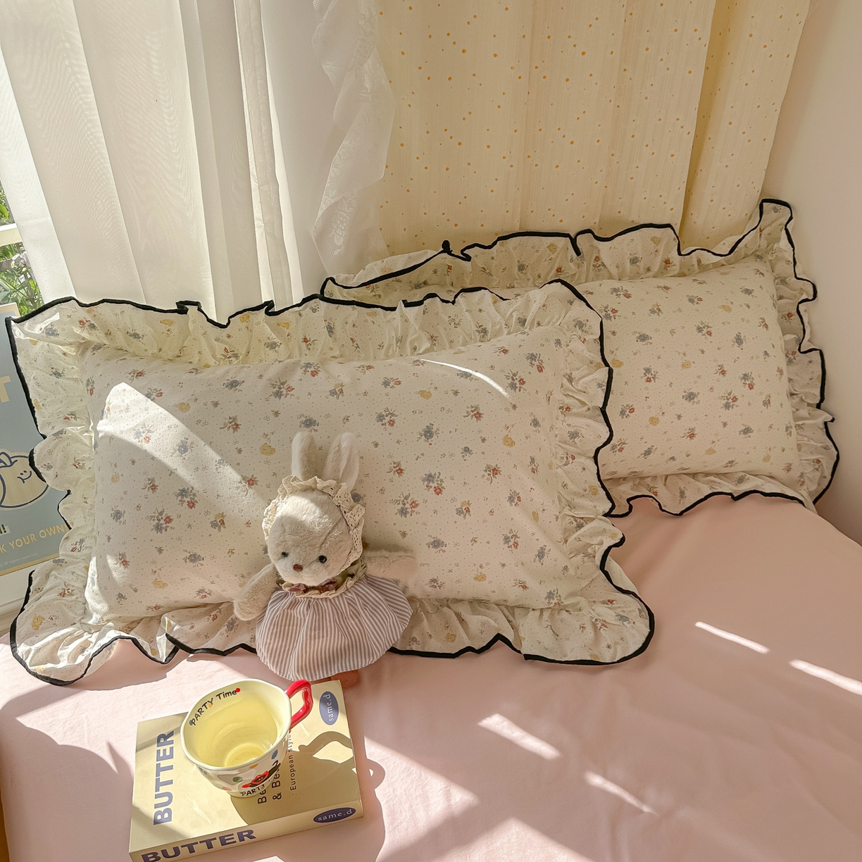 91家纺网 家纺一手货源 找家纺 韩巢家纺 2025新款水洗棉大花边被套四件套直播热销款学生宿舍被罩床单三件套（提供卖家秀） 繁花似梦【大花边款】