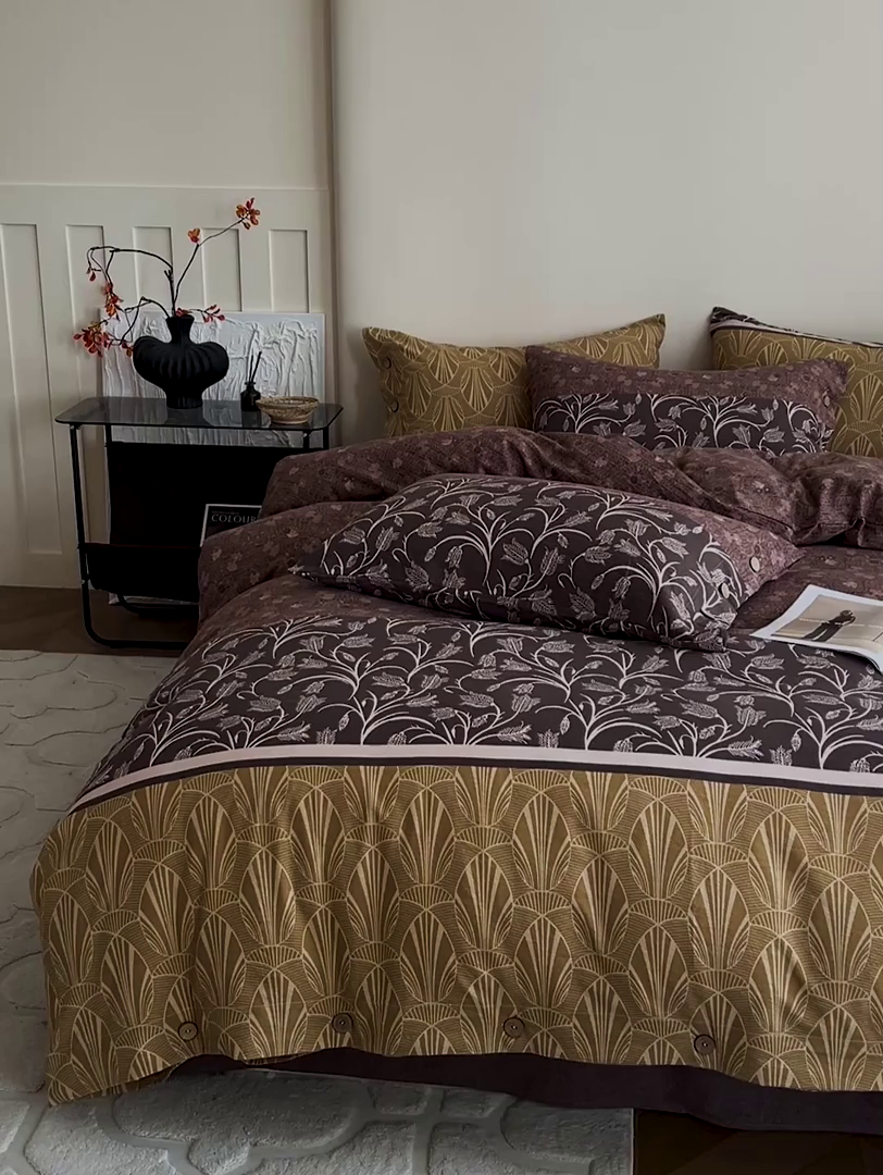 91家纺网 家纺一手货源 找家纺 仟网汇  2025新款亚麻纽扣款四件套 曼森