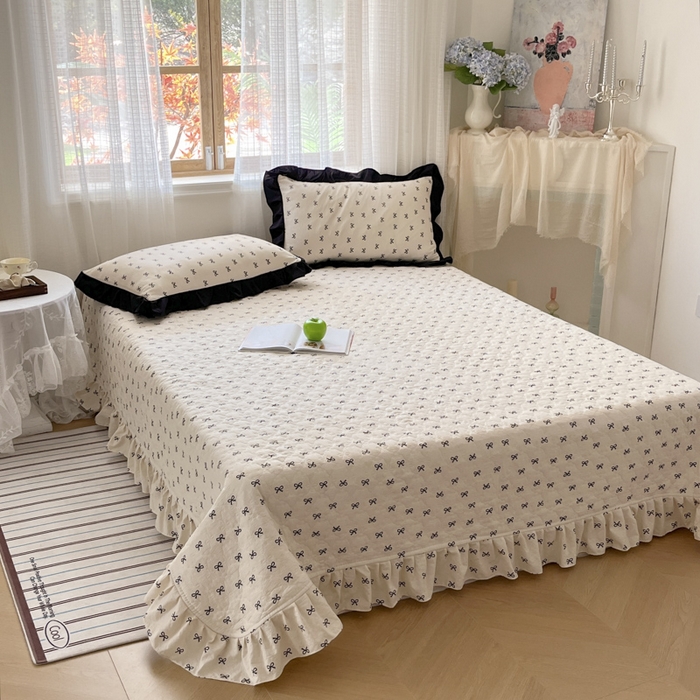 91家纺网 家纺一手货源 找家纺 （总）库里梦家纺 2025新款韩版花边小清新色织水洗双层纱木棉四件套