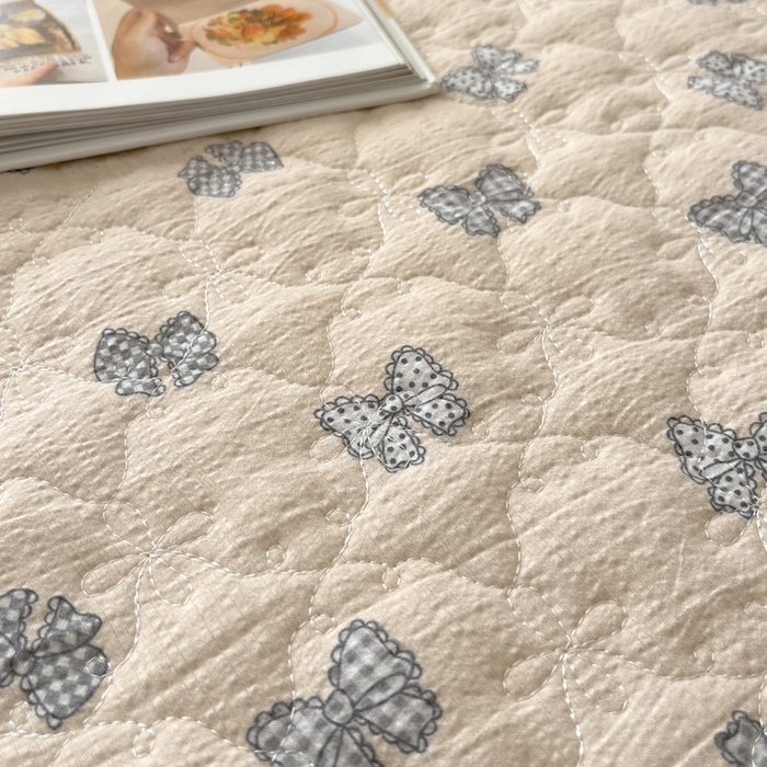 91家纺网 家纺一手货源 找家纺 库里梦家纺 2025新款韩版花边小清新色织水洗双层纱木棉四件套 结美