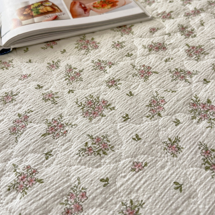 91家纺网 家纺一手货源 找家纺 库里梦家纺 2025新款韩版花边小清新色织水洗双层纱木棉四件套 语彩