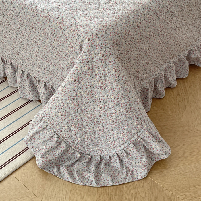 91家纺网 家纺一手货源 找家纺 库里梦家纺 2025新款韩版花边小清新色织水洗双层纱木棉四件套 华美爱恋