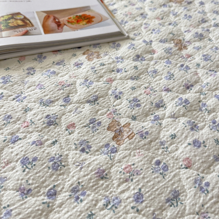 91家纺网 家纺一手货源 找家纺 库里梦家纺 2025新款韩版花边小清新色织水洗双层纱木棉四件套 南枝紫