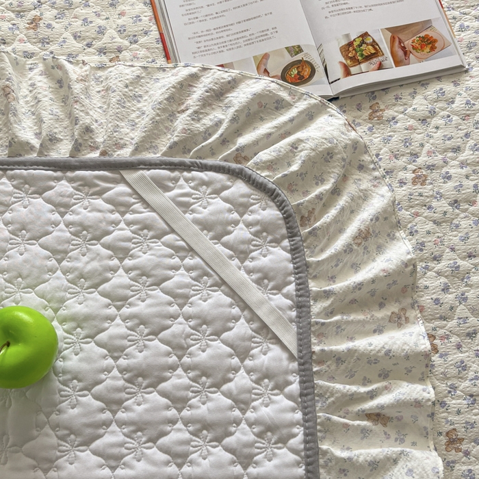 91家纺网 家纺一手货源 找家纺 库里梦家纺 2025新款韩版花边小清新色织水洗双层纱木棉四件套 南枝紫