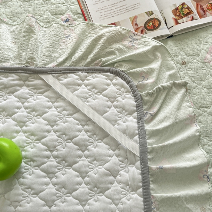 91家纺网 家纺一手货源 找家纺 库里梦家纺 2025新款韩版花边小清新色织水洗双层纱木棉四件套 花园兔