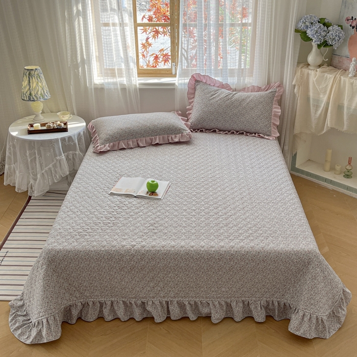 91家纺网 家纺一手货源 找家纺 库里梦家纺 2025新款韩版花边小清新色织水洗双层纱木棉四件套 华美爱恋