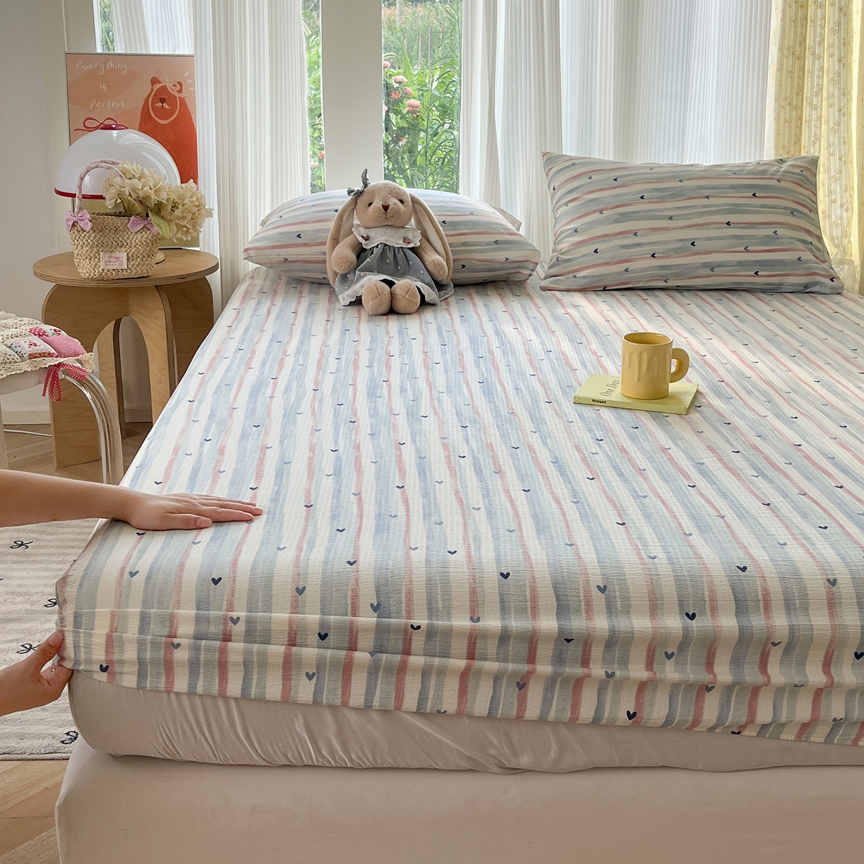 91家纺网 家纺一手货源 找家纺 沐芷 2025 沐芷A类双层纱床笠单件/床笠三件套  床笠款床罩床垫保护套罩 疏影之心