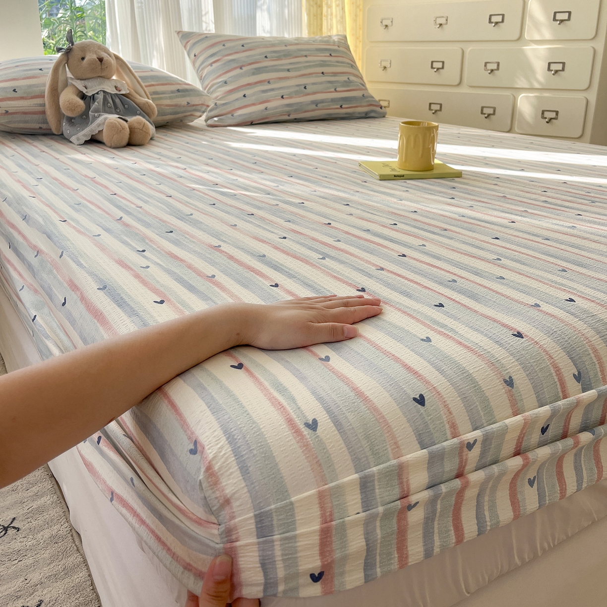 91家纺网 家纺一手货源 找家纺 沐芷 2025 沐芷A类双层纱床笠单件/床笠三件套  床笠款床罩床垫保护套罩 疏影之心