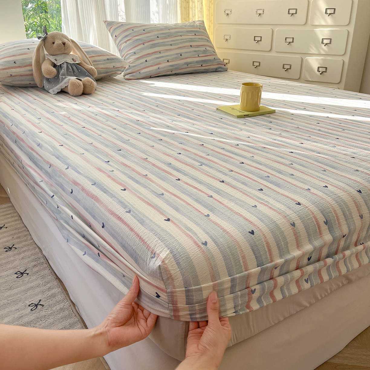 91家纺网 家纺一手货源 找家纺 沐芷 2025 沐芷A类双层纱床笠单件/床笠三件套  床笠款床罩床垫保护套罩 疏影之心