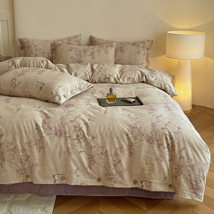 91家纺网 家纺一手货源 找家纺 仟网汇  2025新款亚麻纽扣款四件套 漫语