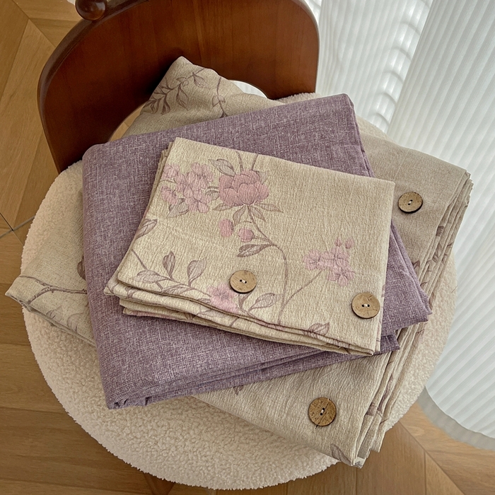 91家纺网 家纺一手货源 找家纺 仟网汇  2025新款亚麻纽扣款四件套 漫语