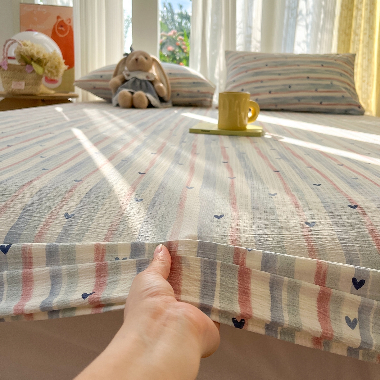 91家纺网 家纺一手货源 找家纺 沐芷 2025 沐芷A类双层纱床笠单件/床笠三件套  床笠款床罩床垫保护套罩 疏影之心