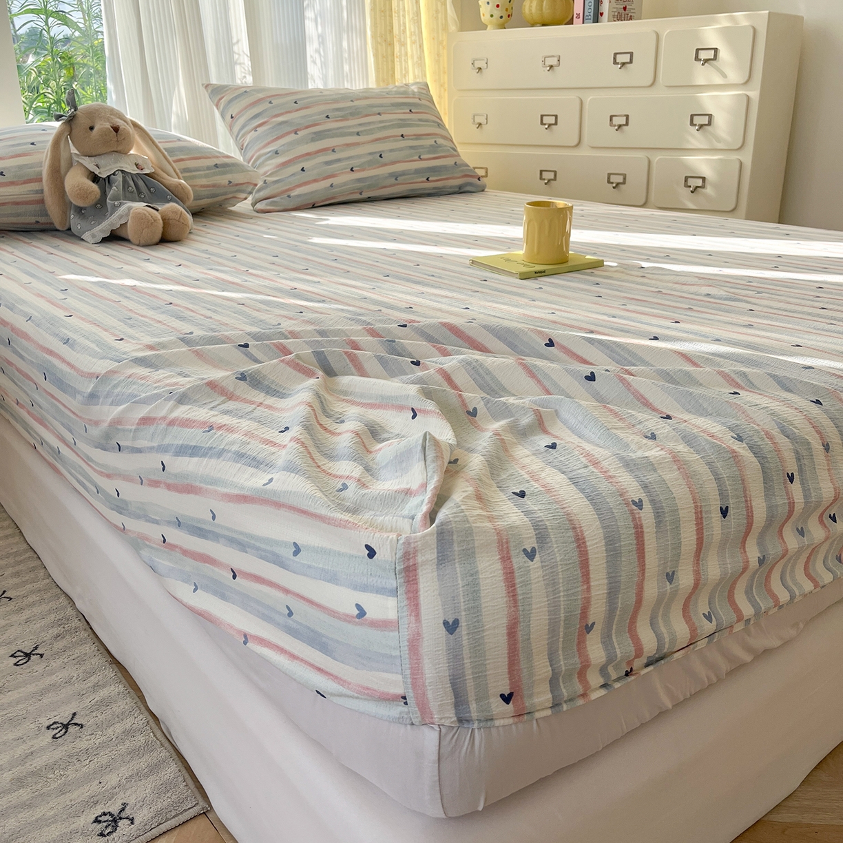 91家纺网 家纺一手货源 找家纺 沐芷 2025 沐芷A类双层纱床笠单件/床笠三件套  床笠款床罩床垫保护套罩 疏影之心