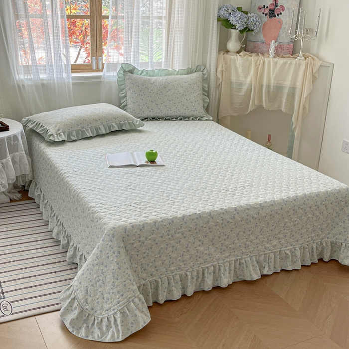 91家纺网 家纺一手货源 找家纺 库里梦家纺 2025新款韩版花边小清新色织水洗双层纱木棉四件套 莱德