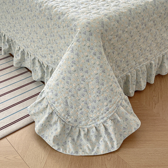 91家纺网 家纺一手货源 找家纺 库里梦家纺 2025新款韩版花边小清新色织水洗双层纱木棉四件套 莱德