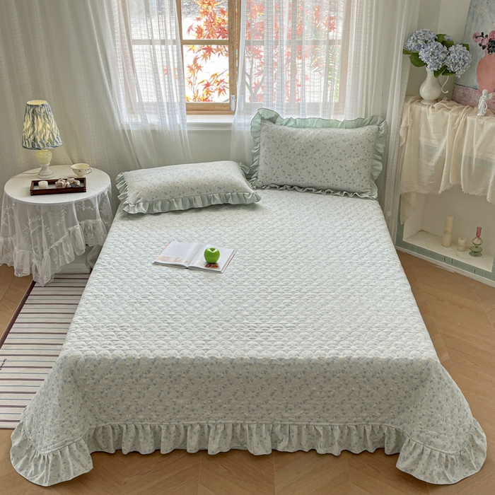 91家纺网 家纺一手货源 找家纺 库里梦家纺 2025新款韩版花边小清新色织水洗双层纱木棉四件套 莱德